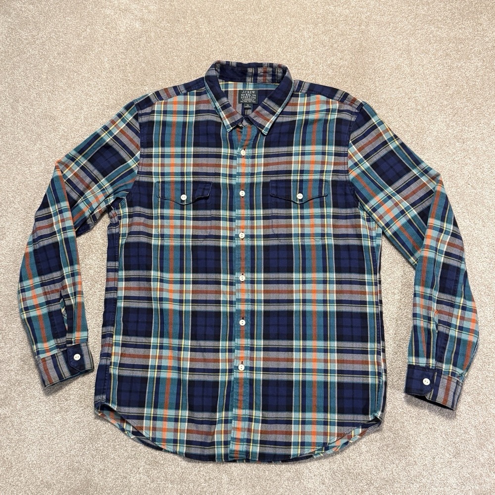 J.Crew Sporting Goods XL Plaid Flannel Button Up Casual Cotton Shirt Blue